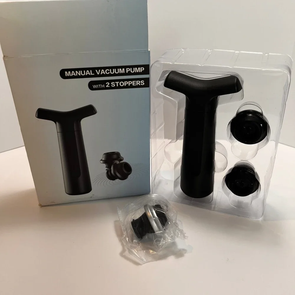 Unbranded Manual Wine Vacuum Pump Set OS Black New With 2 Stoppers Sealer